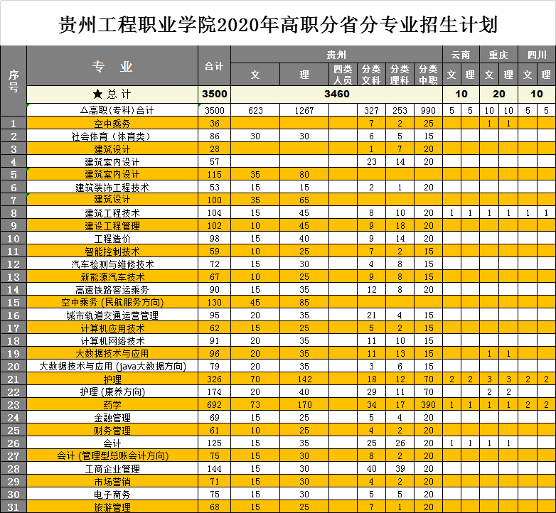 mk体育（中国）官方网站2020年高职分省分专业招生计划(图1)